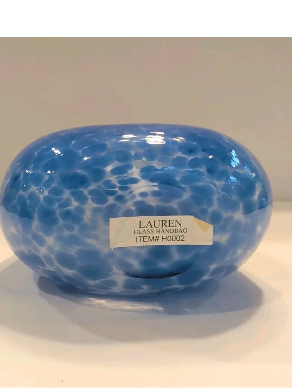 Vase Handbag Art Glass Block Crystal LAUREN Mouth Blown Hand Cut  #H0002 Vtg 90s